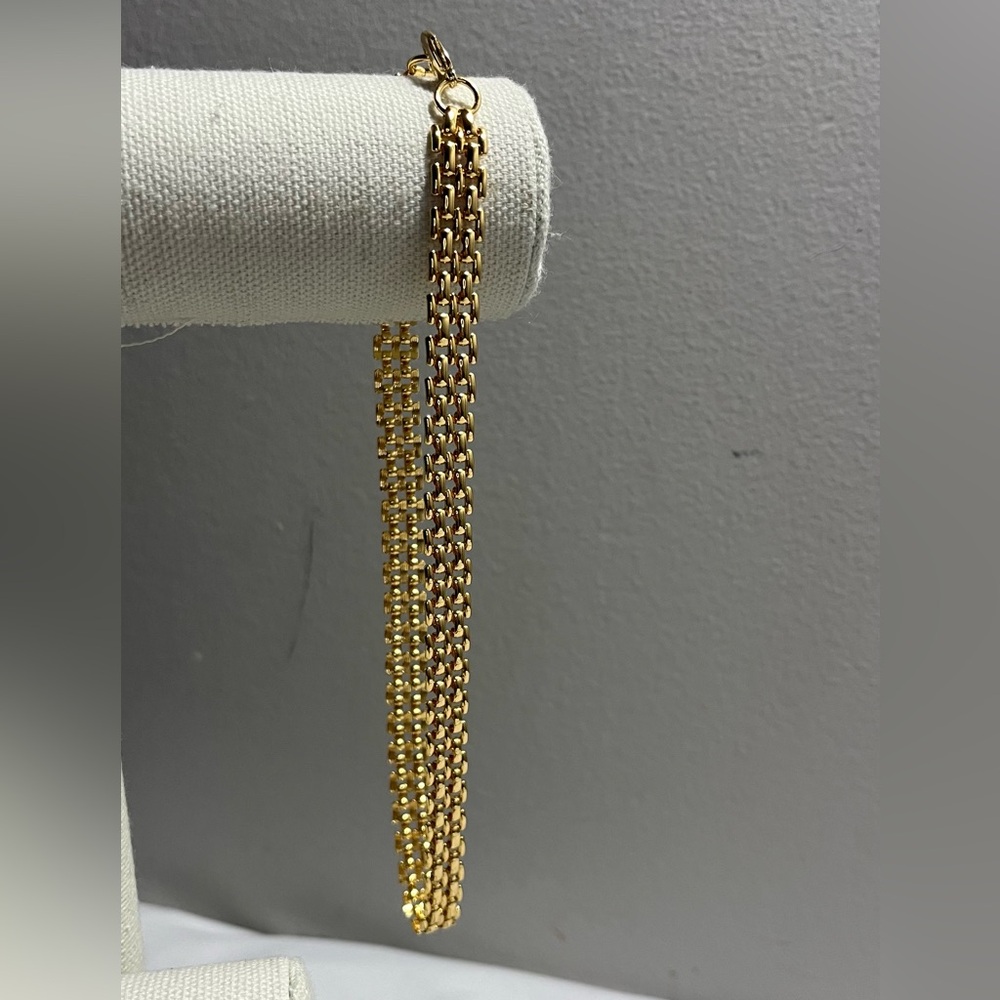 Gold Tone Multi-Row Chain Necklace | Chunky Layered Statement - Picture 2 of 3